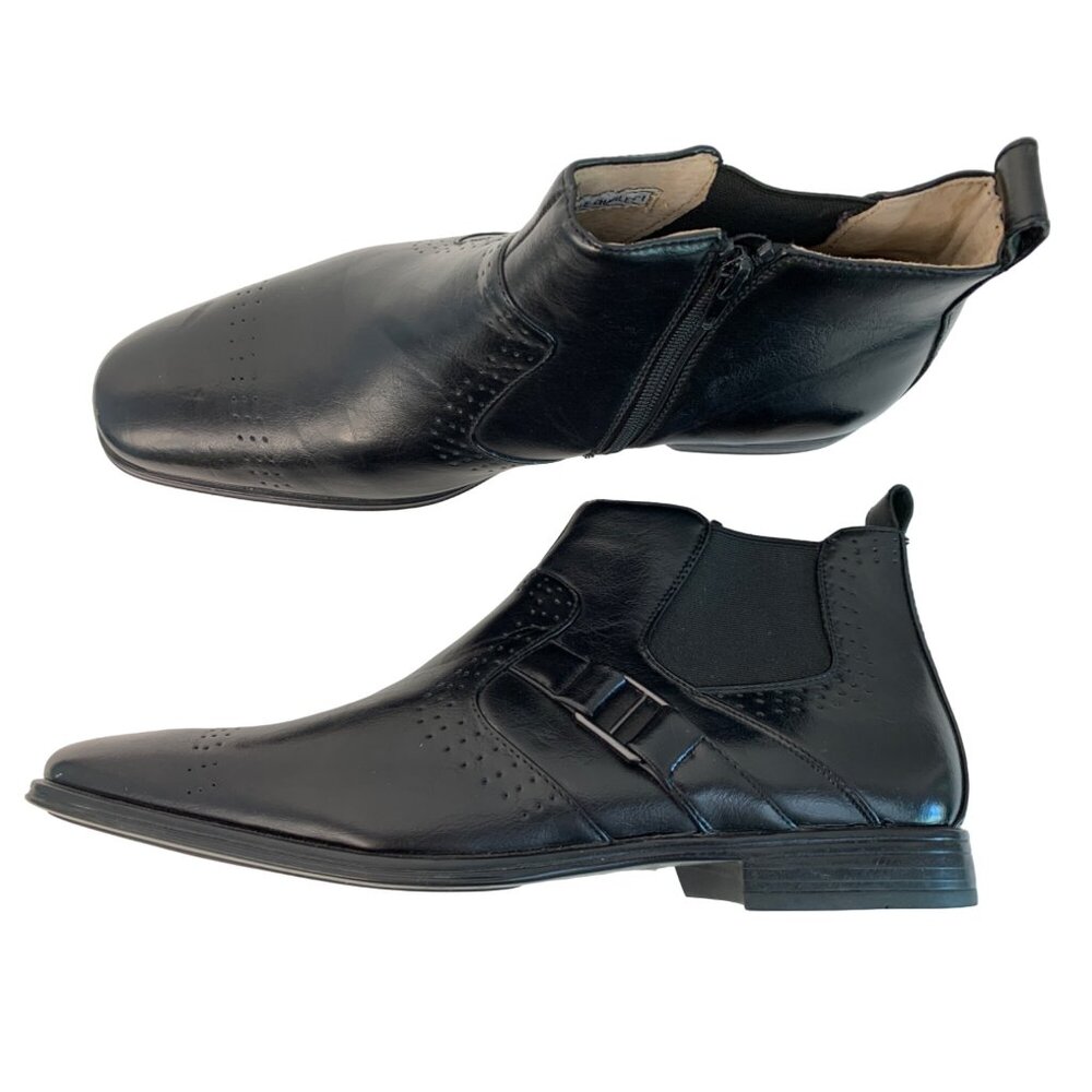 Adolfo Men's Charles-1 Black Dress Boots Size 12 7486 NWOT buckle zip stretch